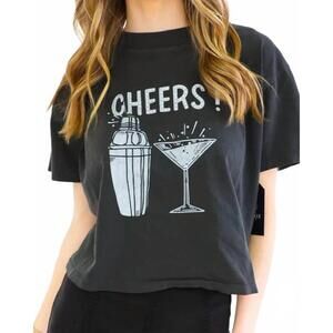 NEW ALL US shaker wide crop tee in black